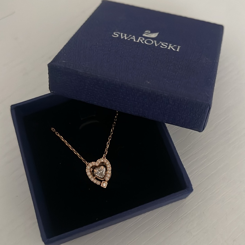 Swarovski Rose Gold necklace with a heart shaped pendant Midnight Blue Gift Box